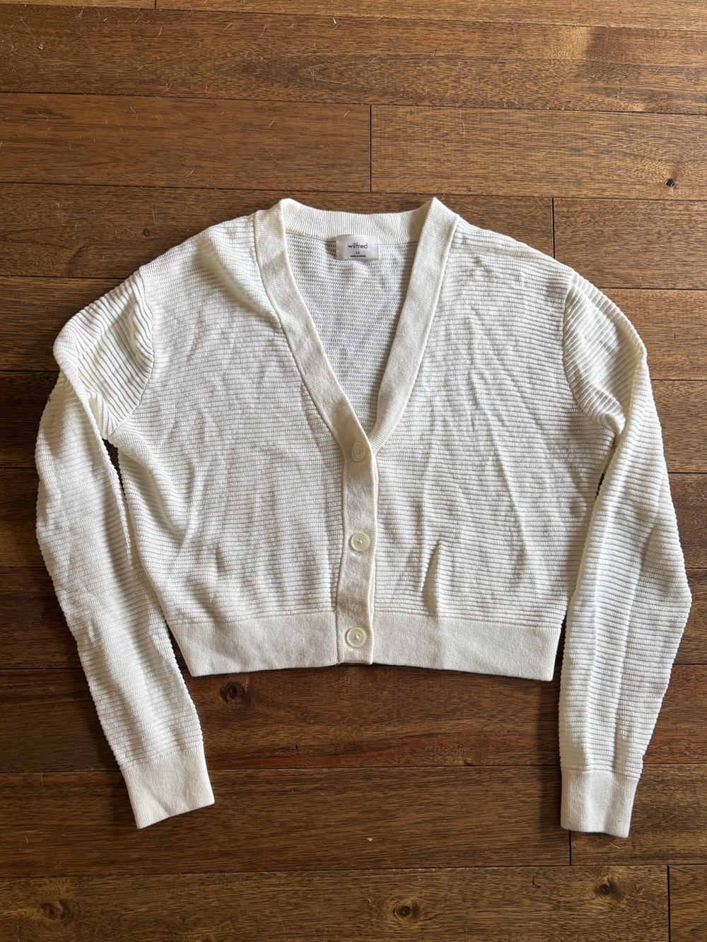 Wilfred Aritzia Cream Cropped Knit Cardigan XS Linen Blend